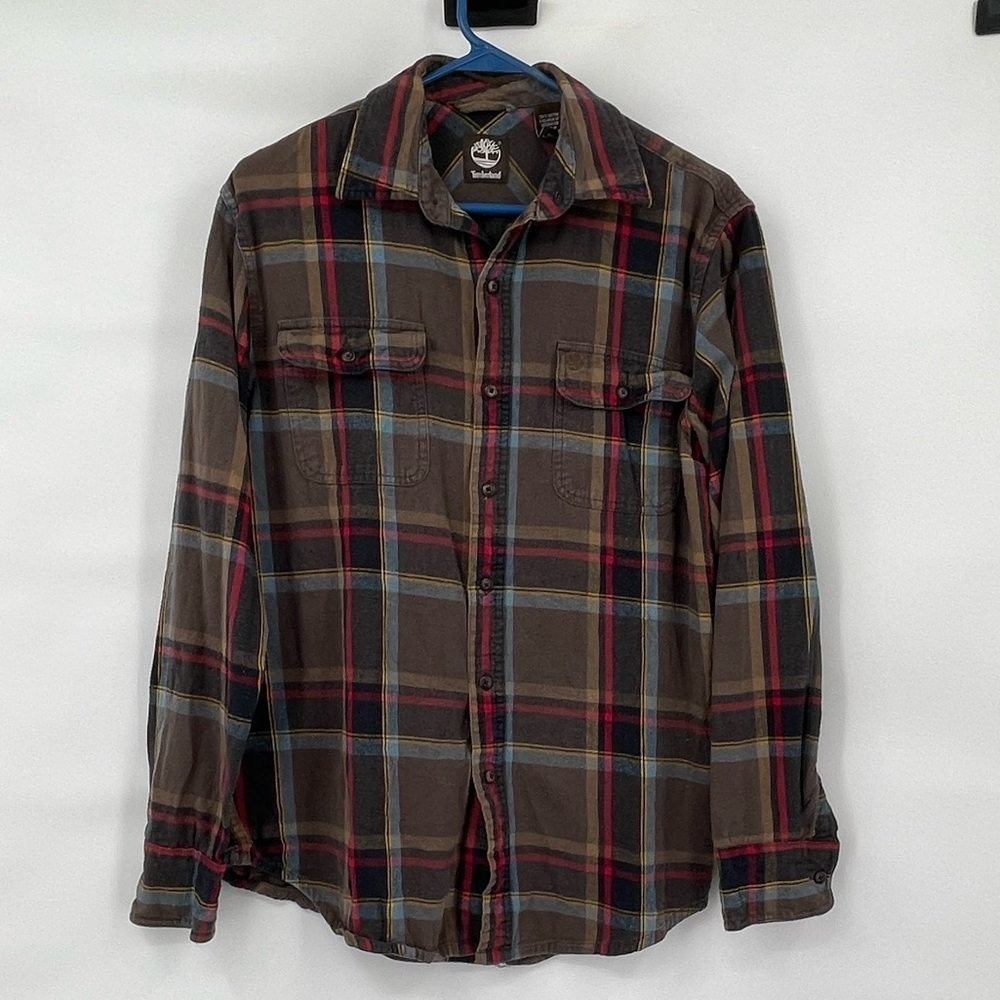 Timberland cotton brown plaid button up flannel shirt